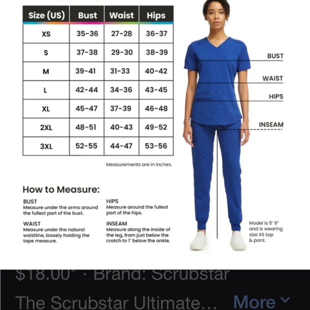 NEW Scrubstar Ultimate Women's 2XL/3XL Galaxy Royal Blue 2 pc. Uniform Scrub Set - Picture 4 of 6